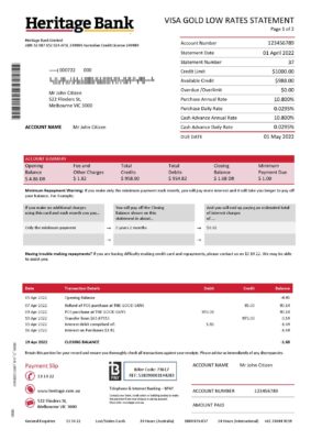 Australia Heritage Bank Statement 000001