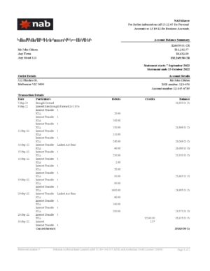Australia NAB bank statement 2 pages 000001