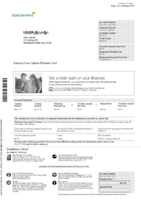 Australia Suncorp bank card account statement, Word and PDF template, 5 pages