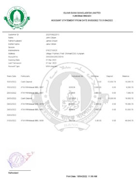 Bangladesh Editable Template 3 Bangladesh Islami bank statement, Word and PDF template