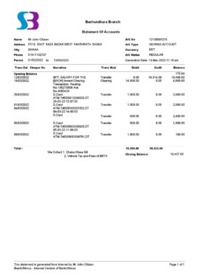 Bangladesh Editable Template 4 Bangladesh SB bank statement, Word and PDF template