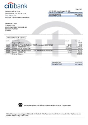 England Editable Templates 11 United Kingdom Citibank bank statement template in .doc and .pdf format