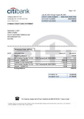 England Editable Templates 14 United Kingdom Citibank bank statement template in .xls and .pdf format