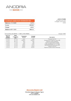 Cyprus Editable Templates 1 Cyprus Ancoria bank statement template in Word and PDF format