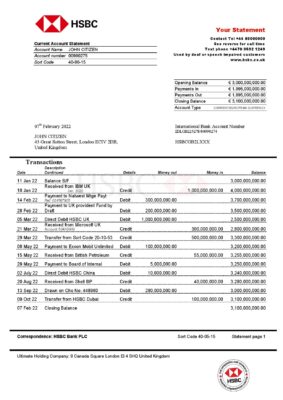 England Editable Templates 12 United Kingdom HSBC bank statement Word and PDF template, version 2
