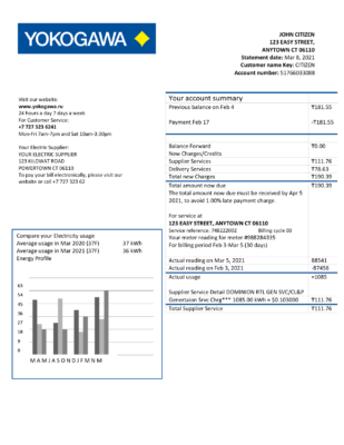 Kazakhstan Yokogawa Electric Kazakhstan utility bill template in Word and PDF format (.doc and .pdf)