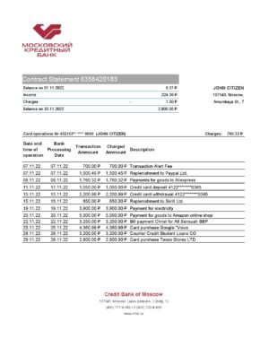 Russia Editable Templates 9 Russia Credit Bank of Moscow bank statement, Excel and PDF template