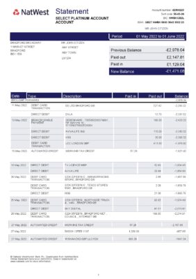 England Editable Templates 2 United Kingdom NatWest bank statement