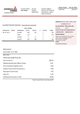 USA Georgia Power utility new brand bill template in Word and PDF format, fully editable