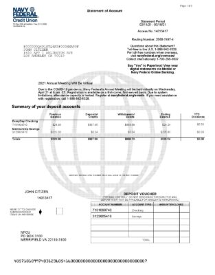 USA Navy Federal Union bank statement template in Word and PDF format (5 pages)