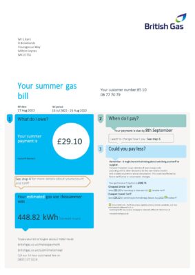England Editable Templates 10 United Kingdom British Gas utility bill, Word and PDF template, 4 pages