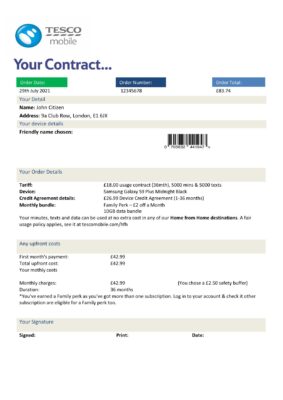 England Editable Templates 16 United Kingdom Tesco Mobile utility bill template in Word and PDF format