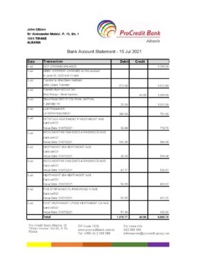 Albania ProCredit bank statement template in Excel and PDF format