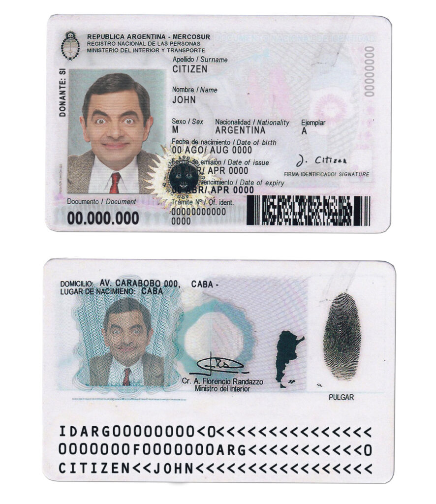 Argentina ID card template in PSD format, fully editable, with all fonts, 2020 – present