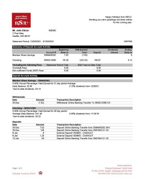 Australia BECU bank statement easy to fill template in Excel and PDF format, 2 pages 1