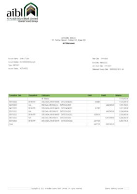 Bangladesh Editable Template 1 Bangladesh Al-Arafah Islami Bank statement, Word and PDF template