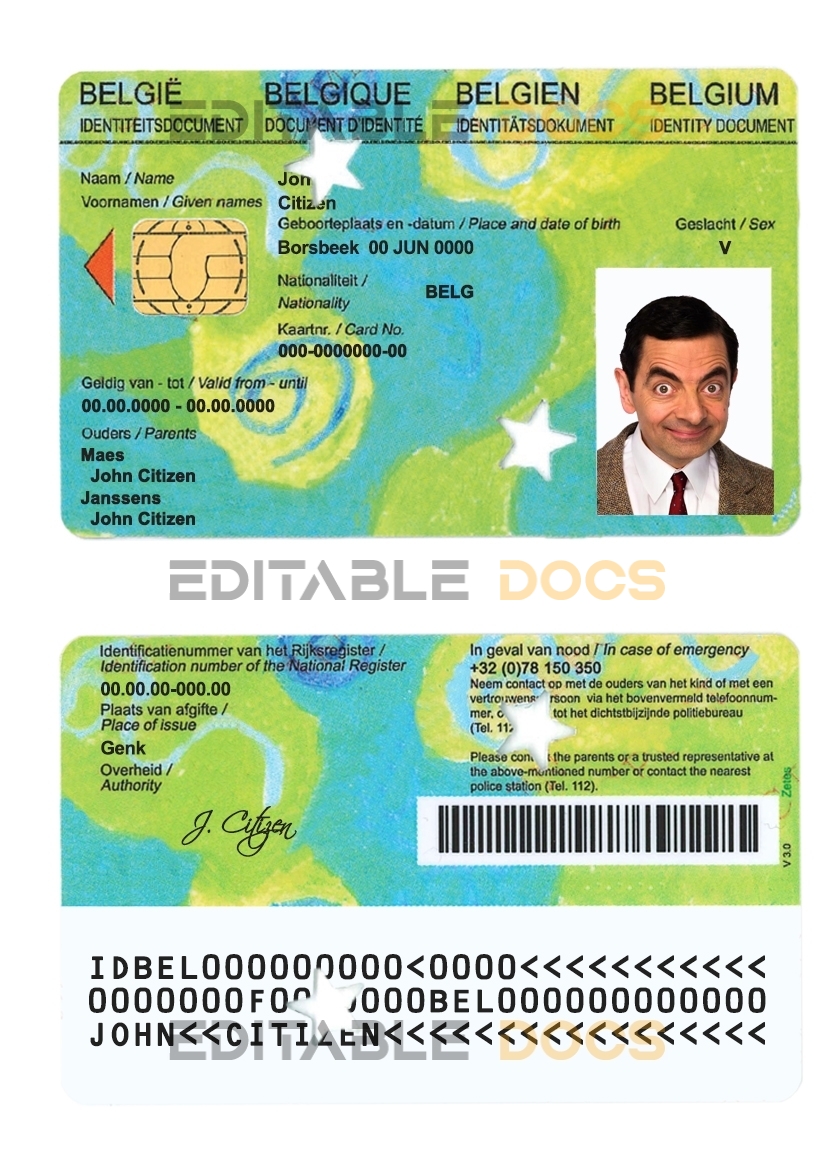Belgium Kids-ID template in PSD format
