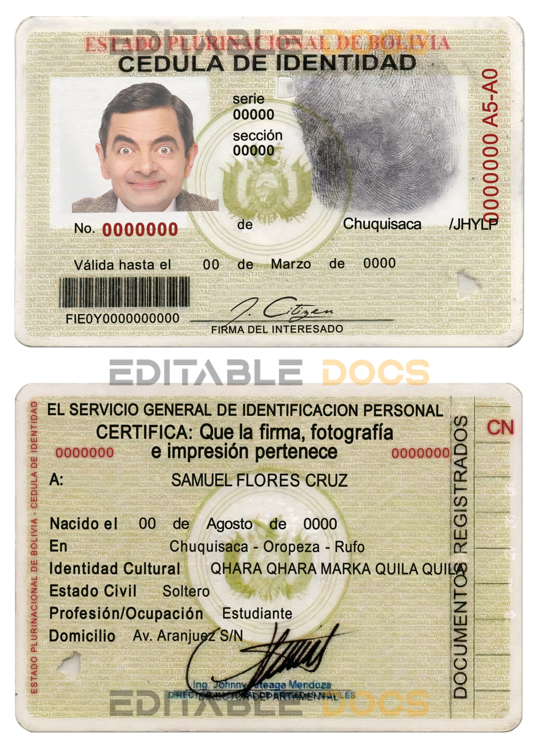 Bolivia ID card template in PSD format, fully editable
