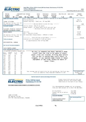 Canada Maritime Electric utility bill template in Word and PDF format