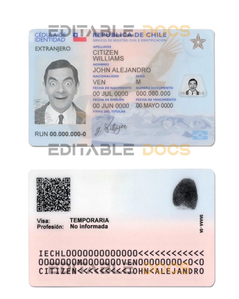 Chile ID template in PSD format, fully editable, with all fonts