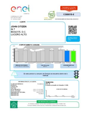 Colombia ENEL energy utility bill template in Word and PDF format