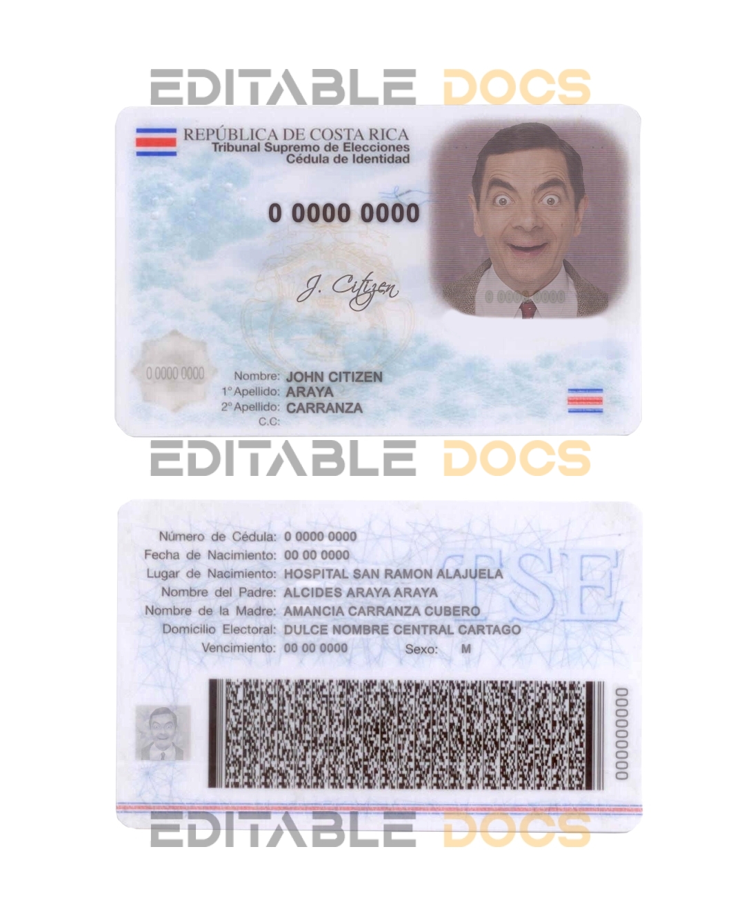 Costa Rica ID template in PSD format, fully editable