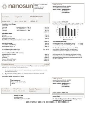 Czech Republic Nanosun s.r.o utility bill template in Word and PDF format