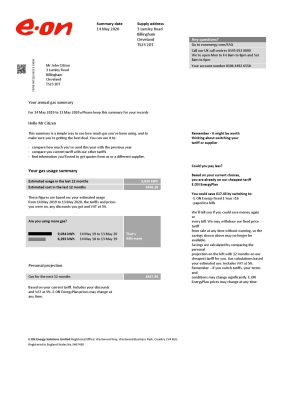 United Kingdom E.ON utility bill template in Word and PDF format, version 2
