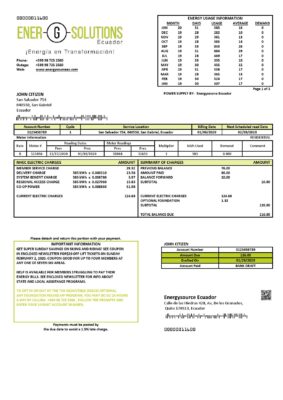 Ecuador Energysource Ecuador energy utility bill template in Word and PDF format
