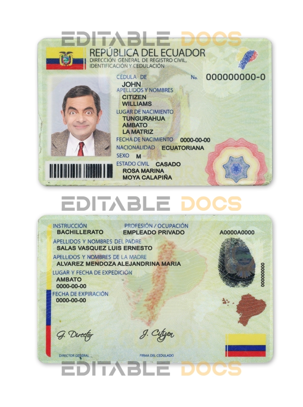 Ecuador ID template in PSD format, fully editable