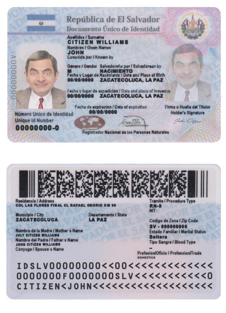 Salvador ID card, PSD template, completely editable, with fonts