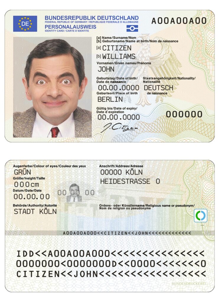 Germany ID template in PSD format, fully editable, with all fonts (2021 – present)