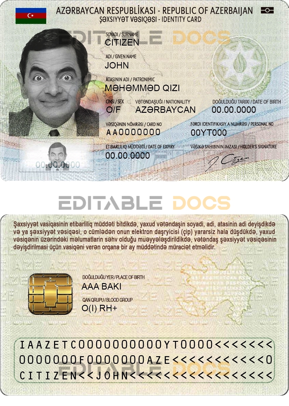 Azerbaijan ID template in PSD format