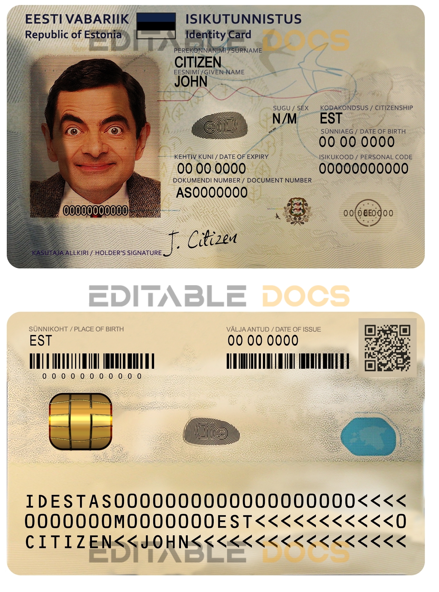 Estonia ID template in PSD format, fully editable (2018 – present)