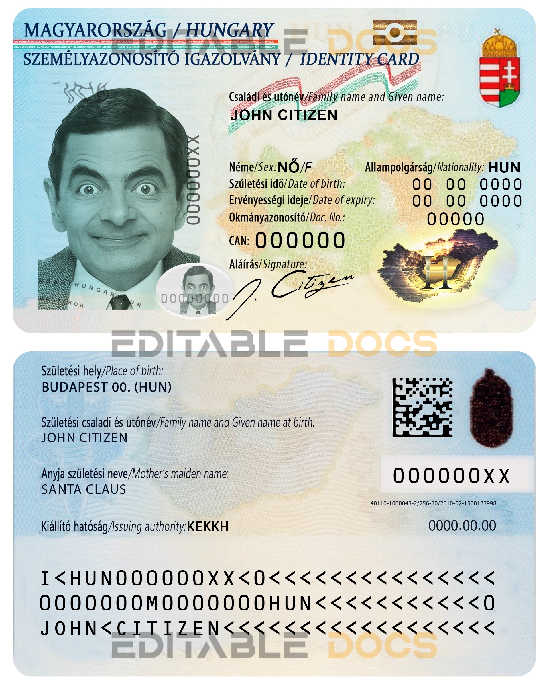 Hungary ID template in PSD format