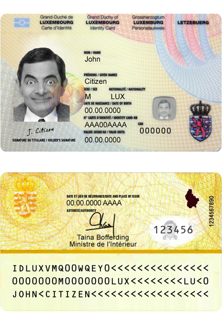 Luxembourg ID template in PSD format