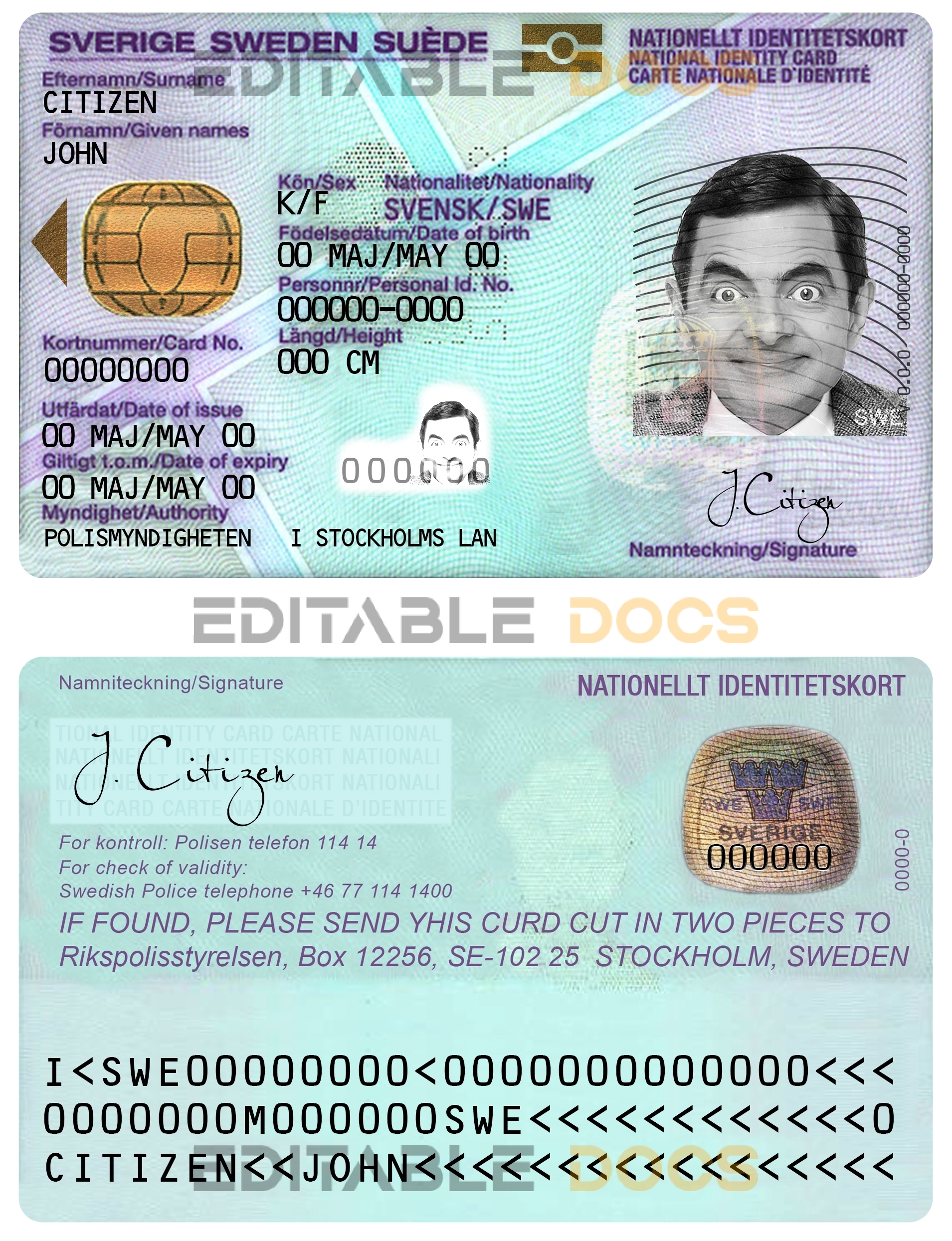 Sweden ID template in PSD format