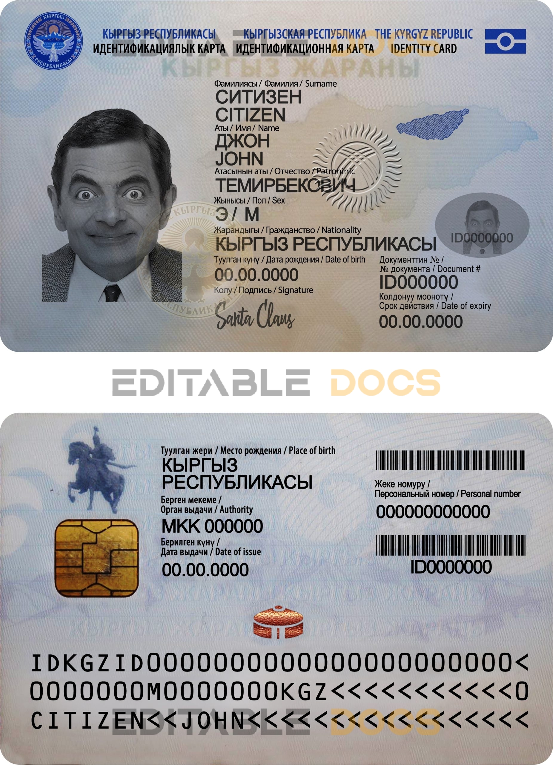 Kyrgyzstan ID template in PSD format, fully editable