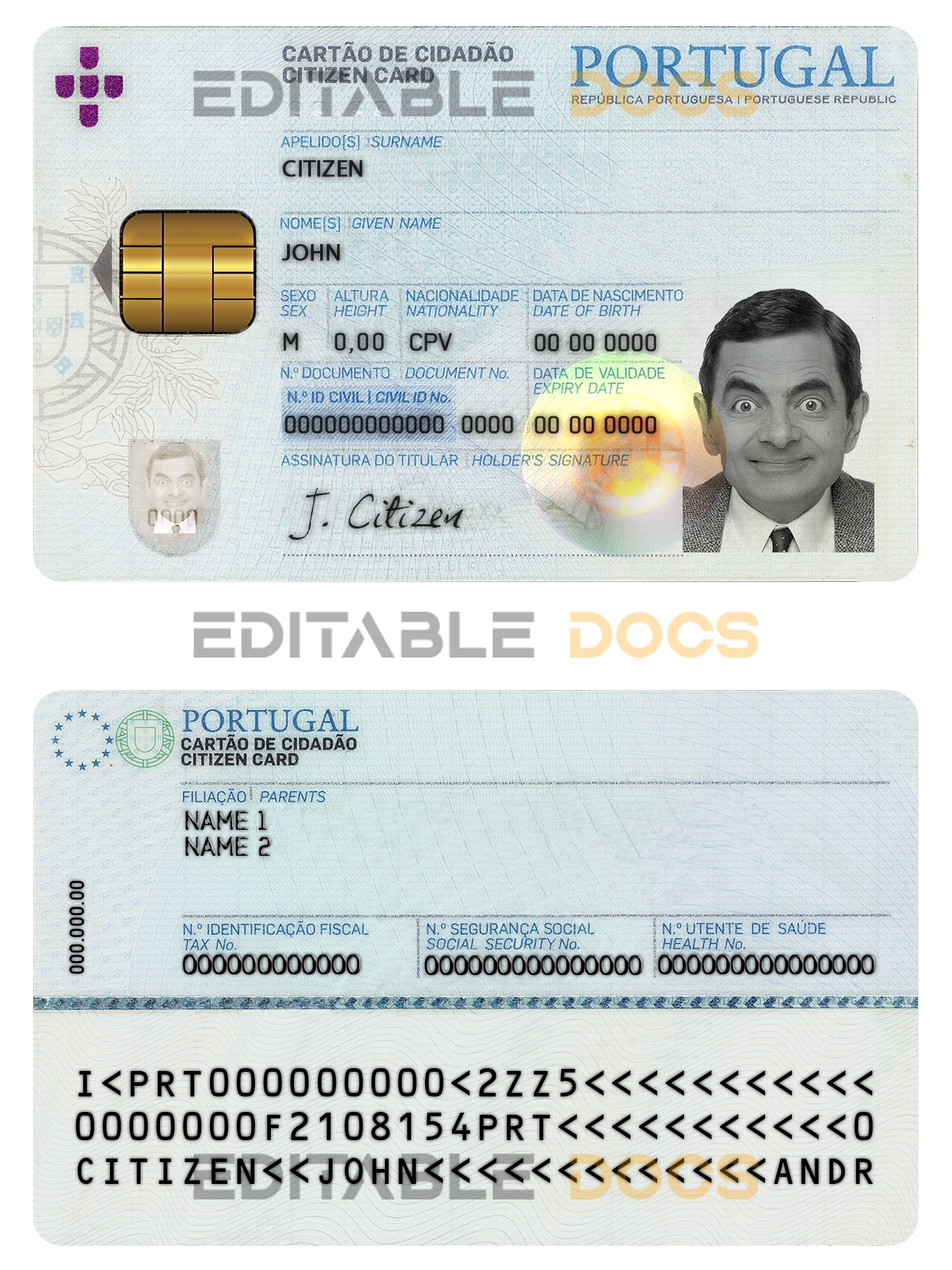 Portugal ID template in PSD format