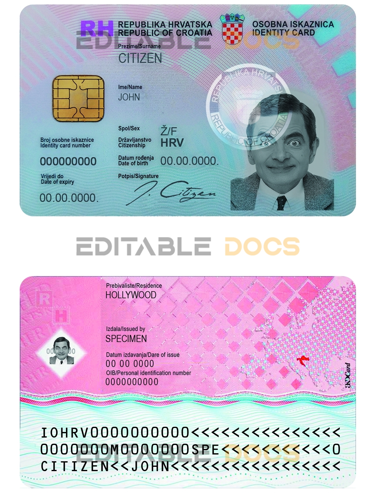 Croatia ID template in PSD format