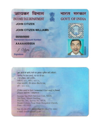 India e-PAN card template in PSD format (Income Tax Department), fully editable, with all fonts