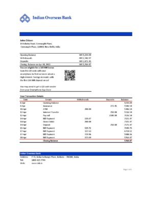 India Editable Docs 8 India Indian Overseas Bank statement Excel and PDF template