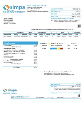 India Editable Docs 10 India Simpa Energy India Pvt. Ltd utility bill template in Word and PDF format