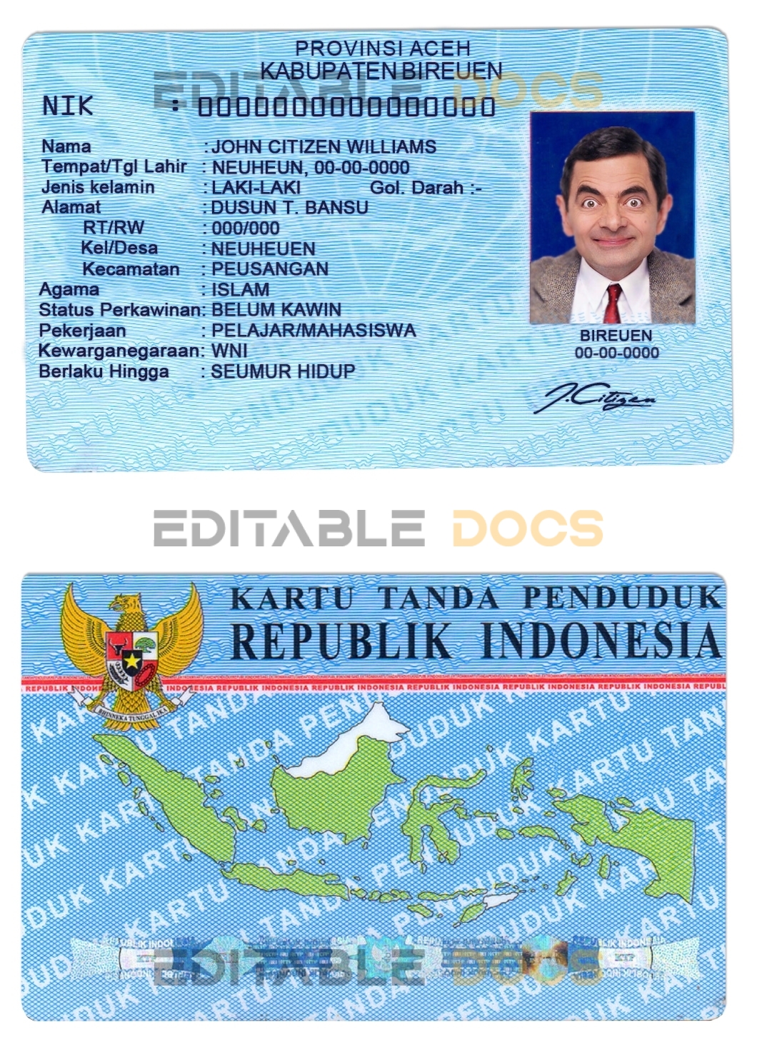 Indonesia ID template in PSD format (2016 – present)
