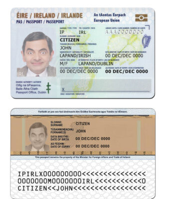 Ireland ID template in PSD format, fully editable, with all fonts