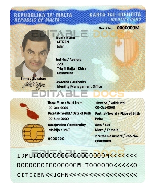 Malta ID template in PSD format, fully editable