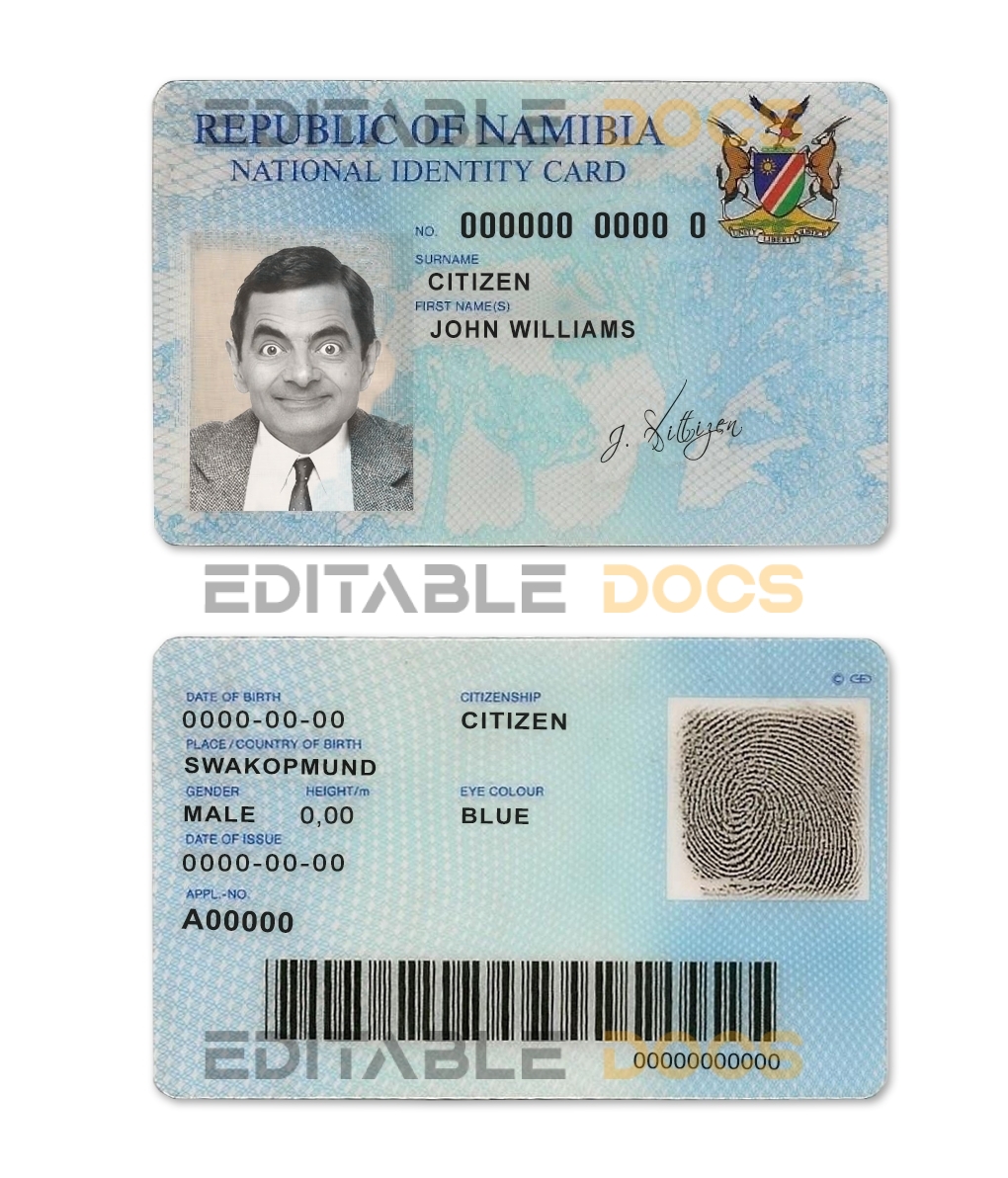 Namibia ID template in PSD format, fully editable, with all fonts