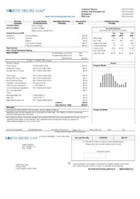 USA Illinois North Shore Gas utility bill template in Word and PDF format