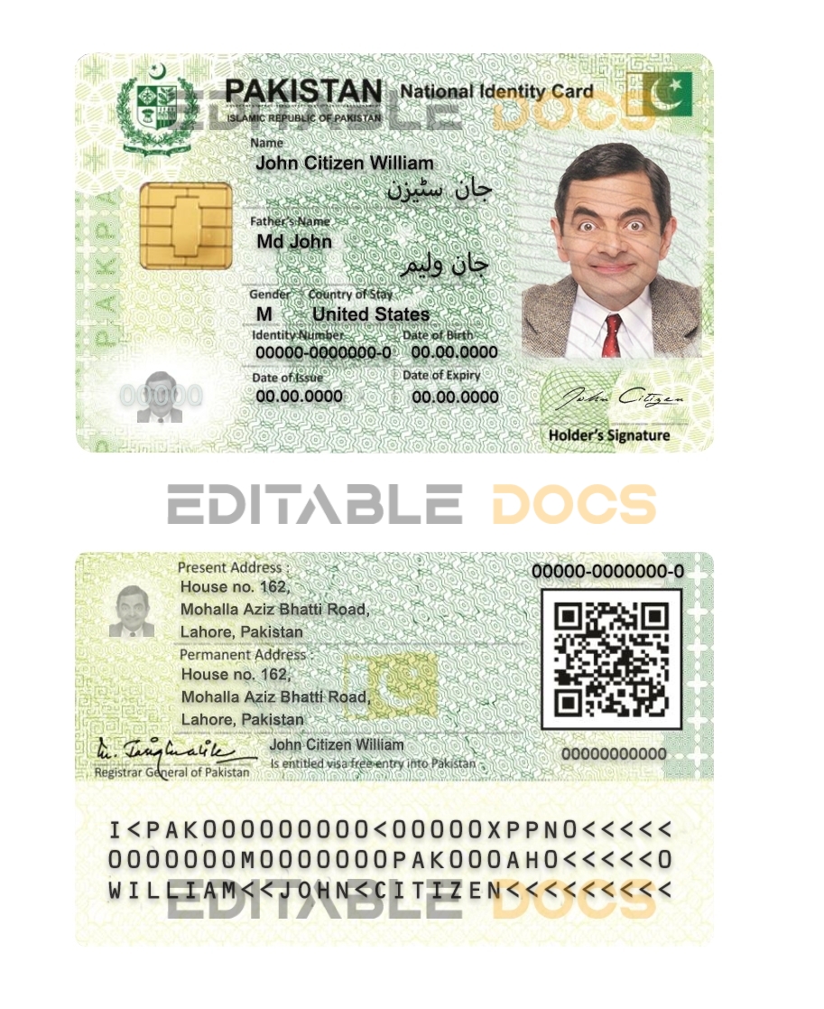 Pakistan ID template in PSD format, fully editable
