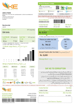 Pakistan Editable Templates 15 Pakistan KE Electricity bill template in Word and PDF format, 2 pages